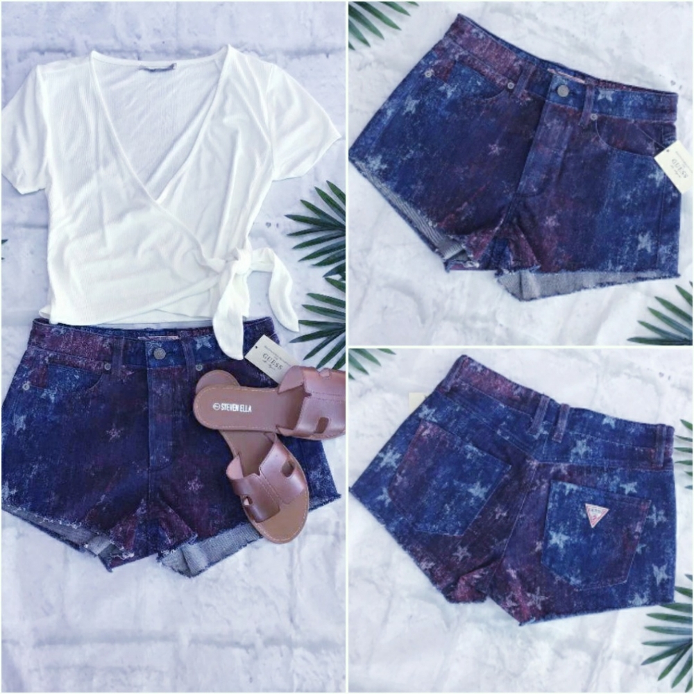 FEW LEFT! GUESS Vintage Chic Stars Patriotic Jean Shorts - Picture 5 of 12